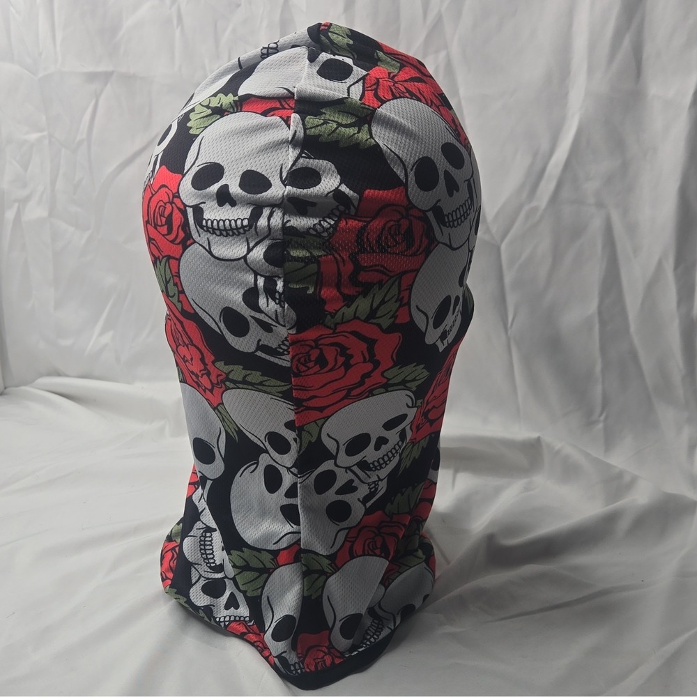 Gothic Skull & Rose Balaclava Mask Stretch Breathable Motorcycle Ski Mask - Picture 3 of 5